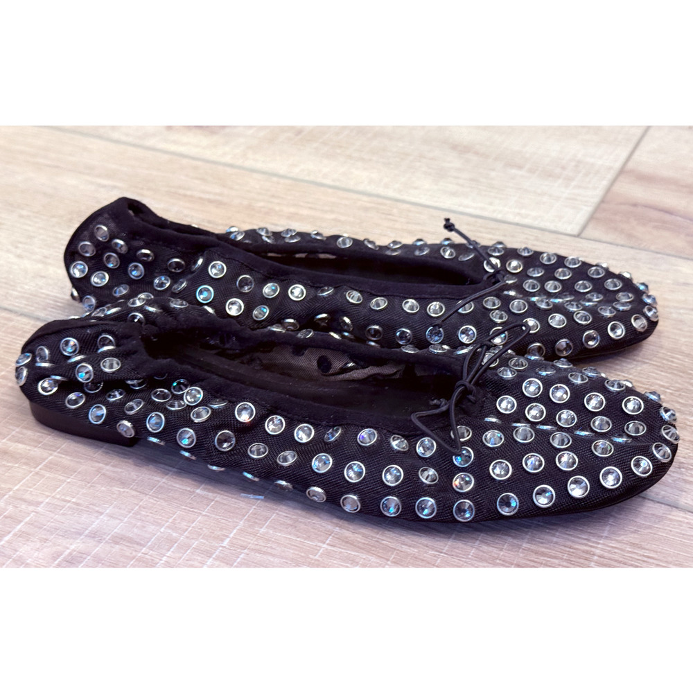 NEW MANGO MNG BLACK STUDDED RHINESTONE MESH BALLERINA BALLET FLATS SHOES 38 7.5 - Picture 10 of 14